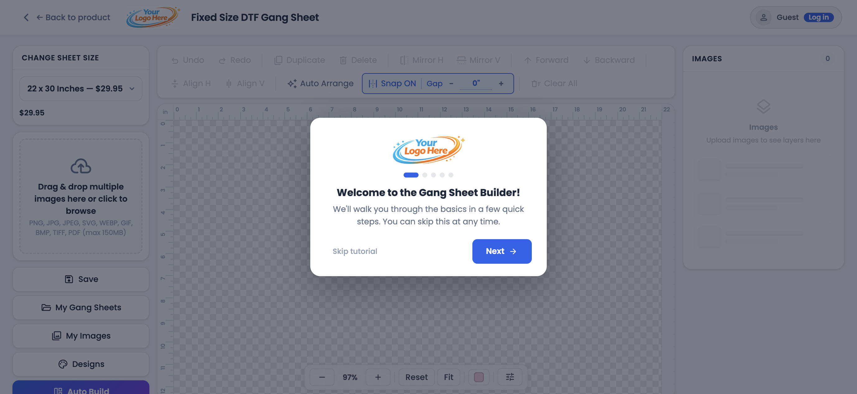 Gangio gang sheet builder with Auto Build and editing tools